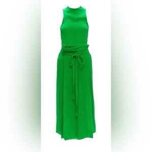 Kelly Green Plisse Silk Lined Top and Skirt Set